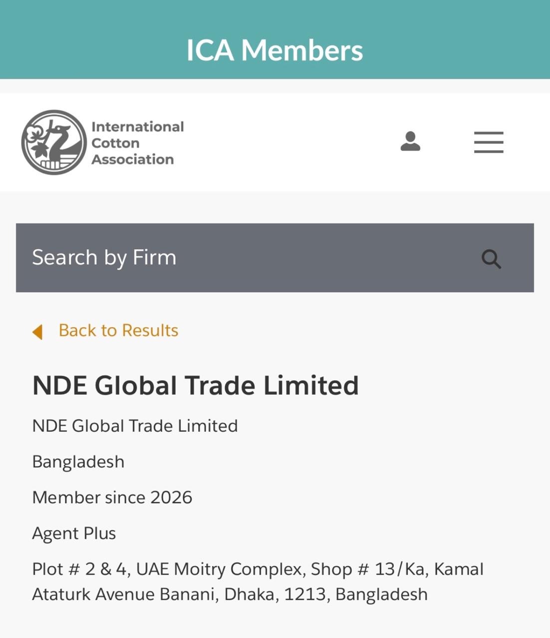 NDE Global Trade Limited listed on the ICA Members directory